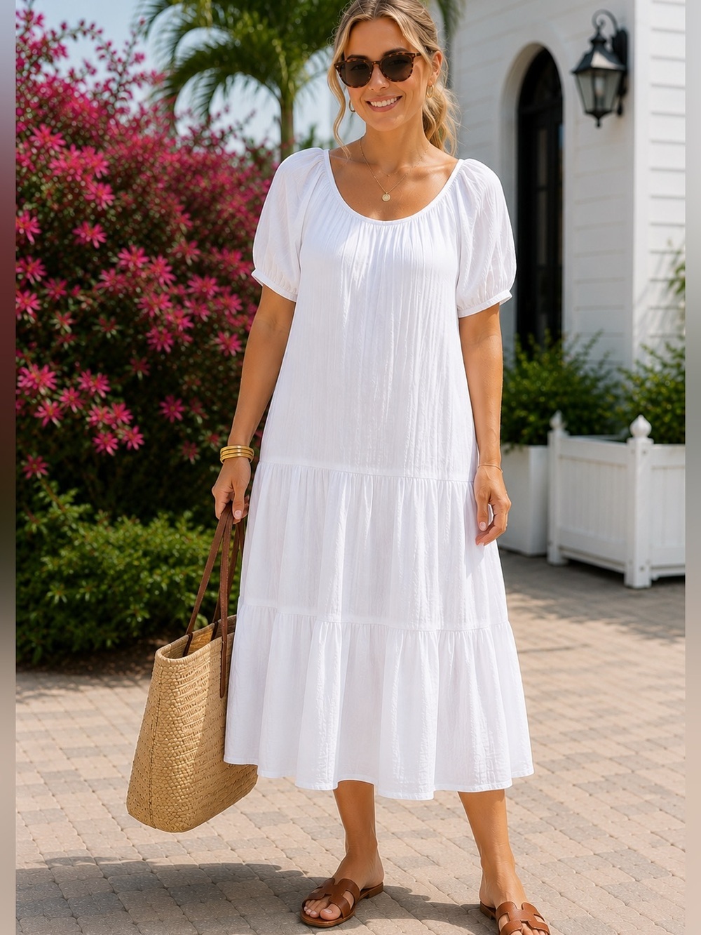 Lilly Pulitzer New White Cotton Gauze Peasant Maxi Dress Boho SZ M